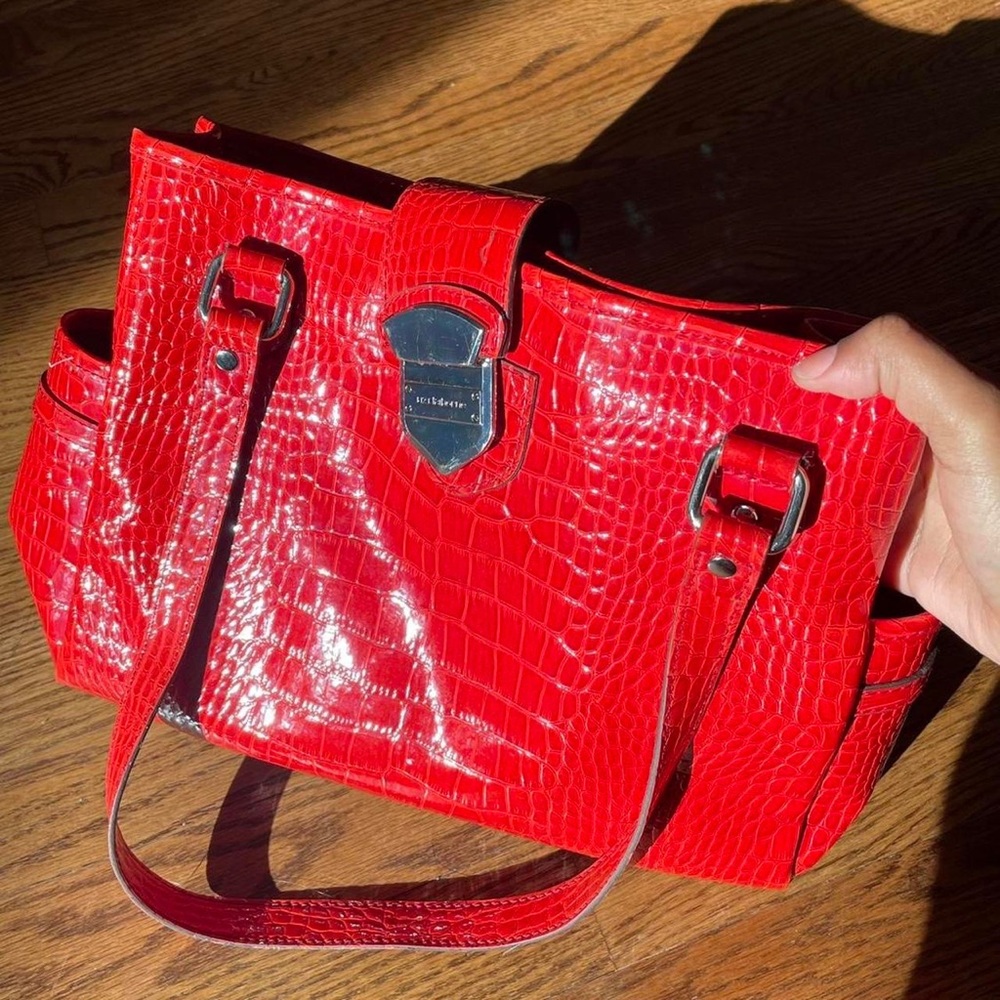 Red patent crocodile leather purse/ hand bag by Liz Clairborne.